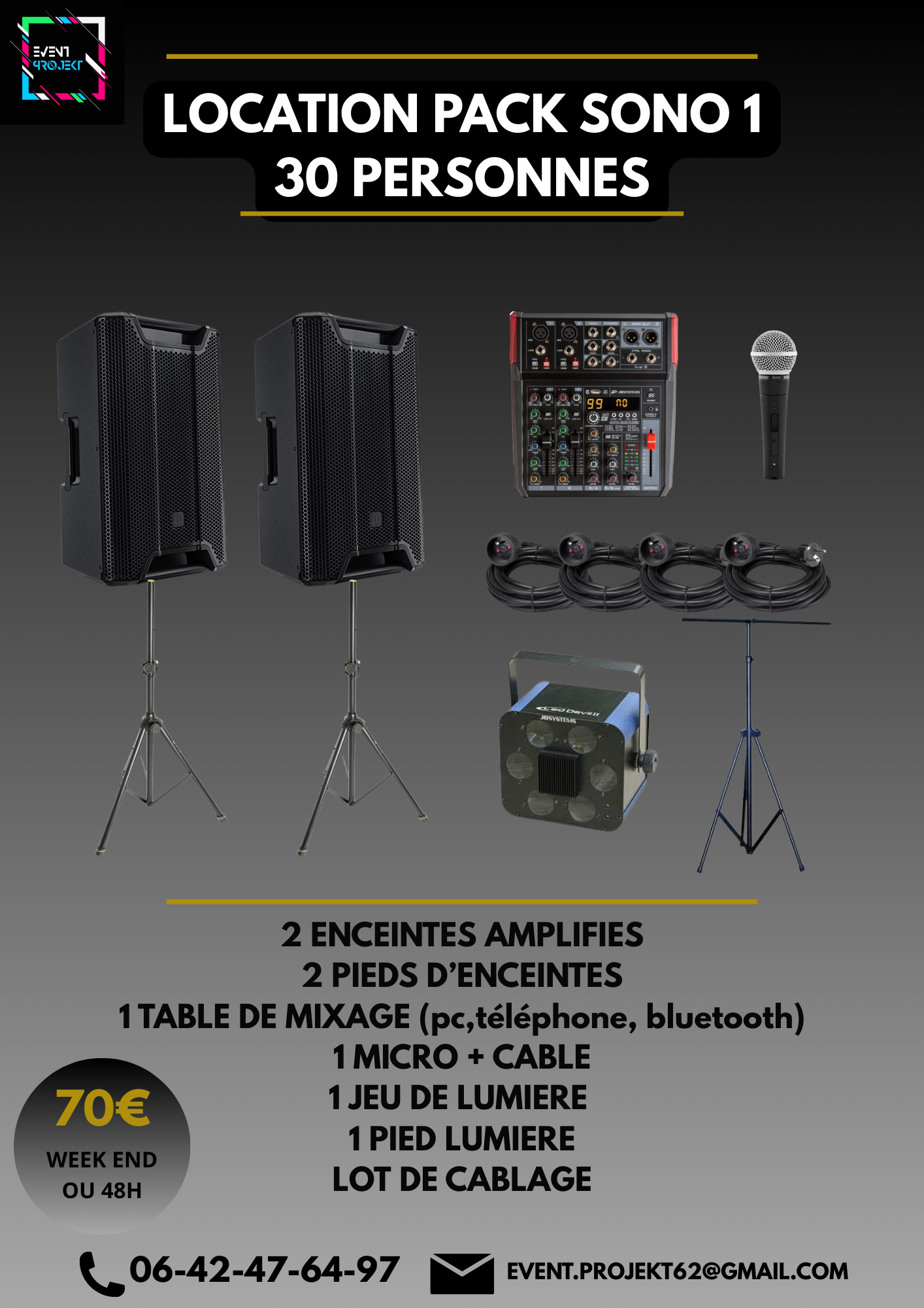 Location pack son et lumiere 30 personnes