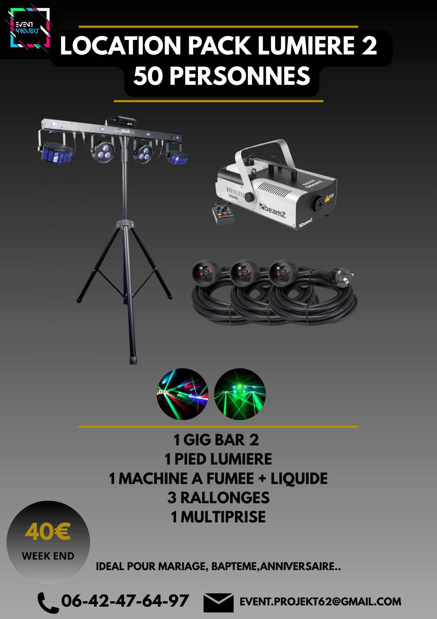 Location pack lumière 2 50 personnes