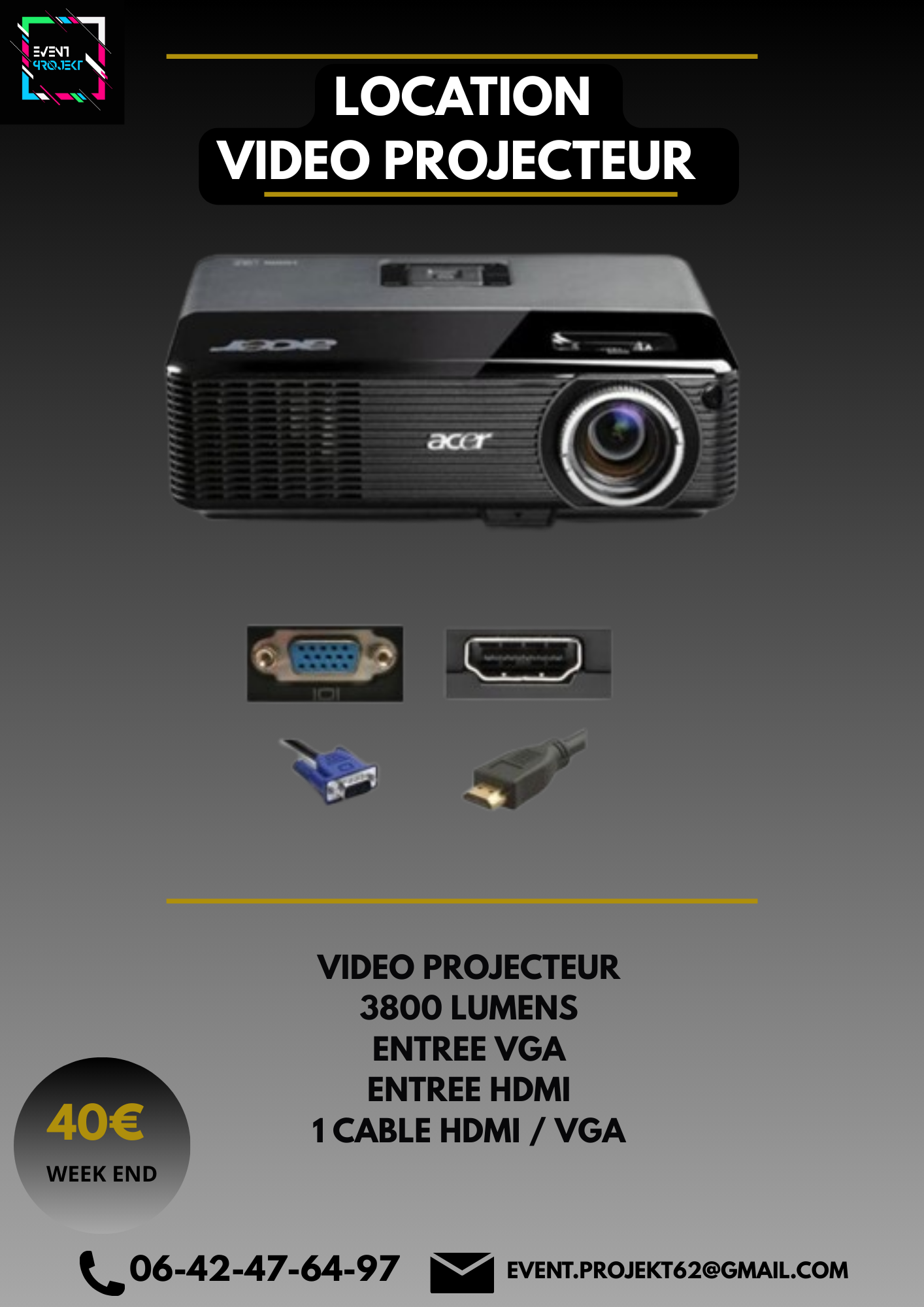 Location pack projecteur 3800 lumens