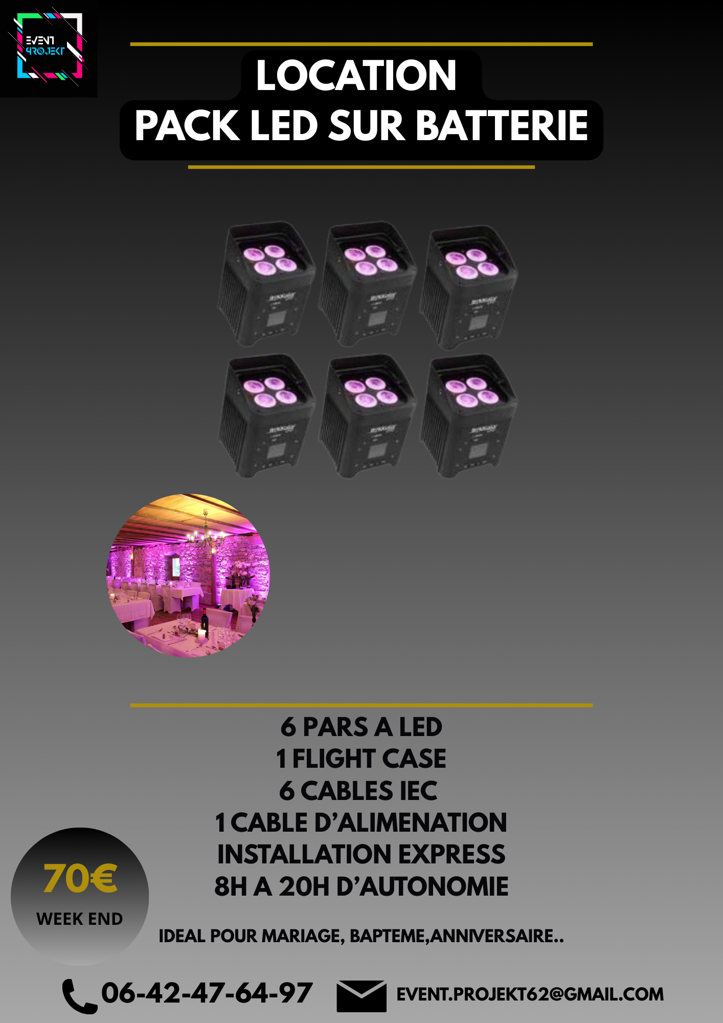 Location pack par a led sur batterie