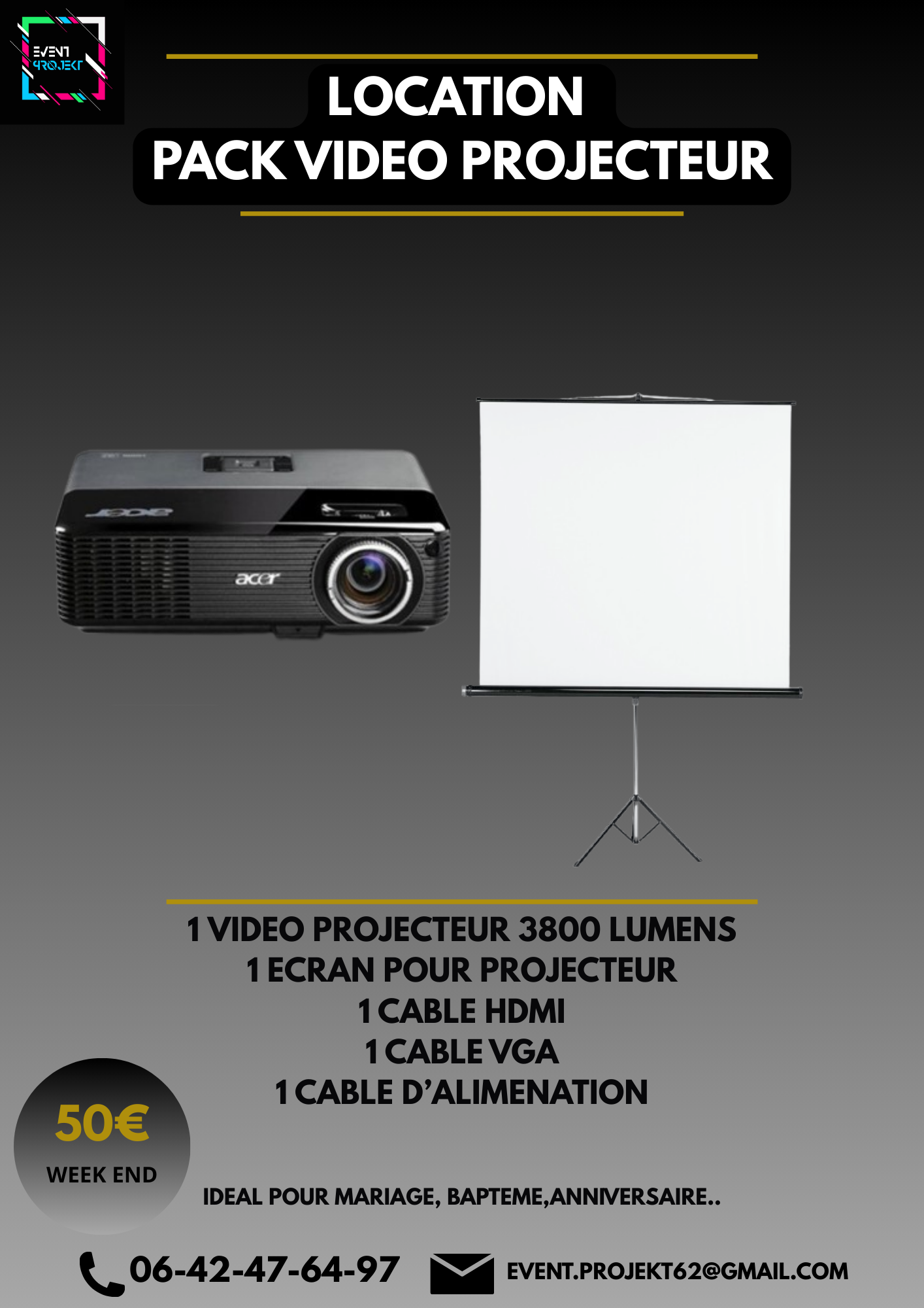 Location pack video projecteur ecran
