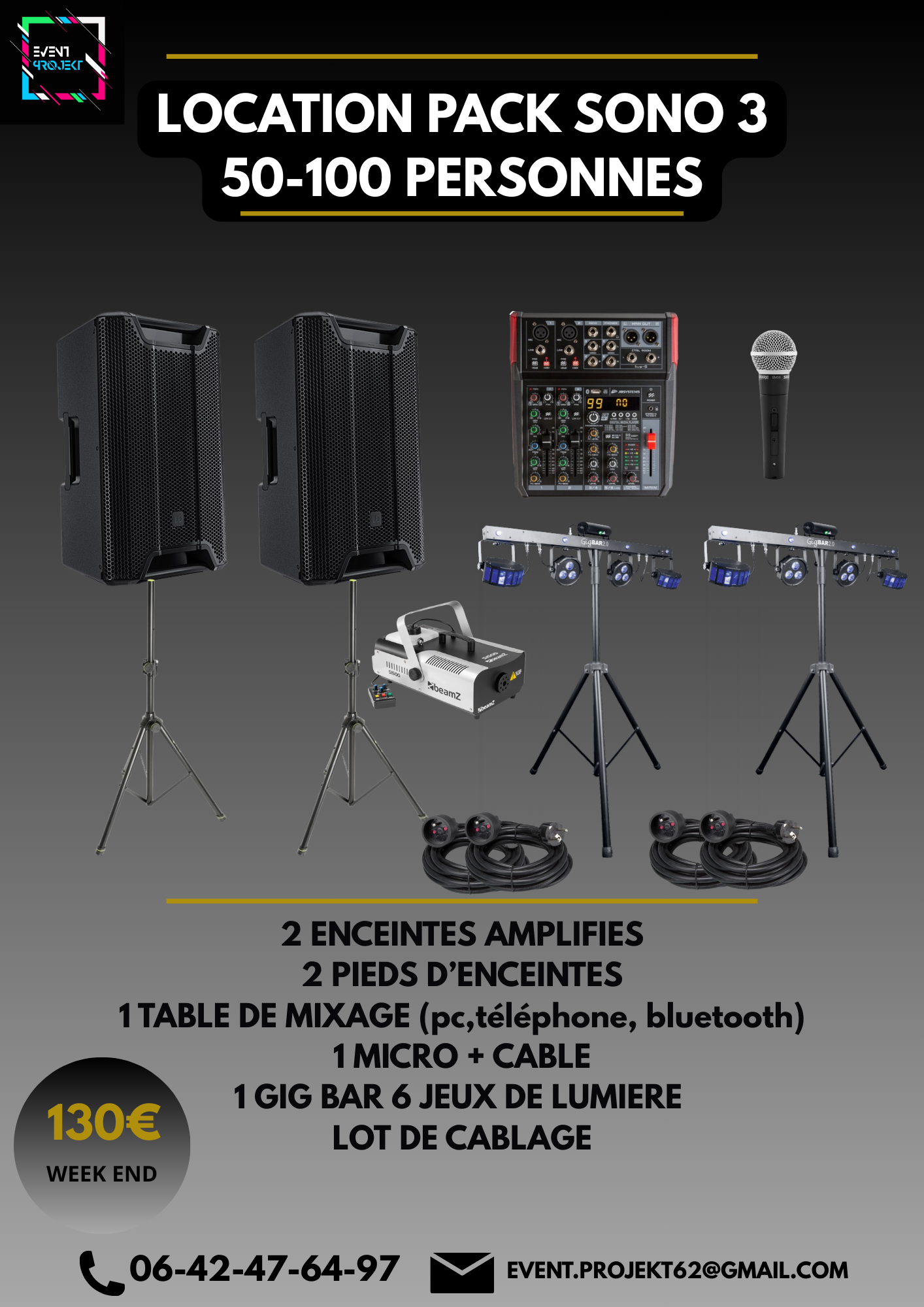 Location pack son et lumiere 100 personnes