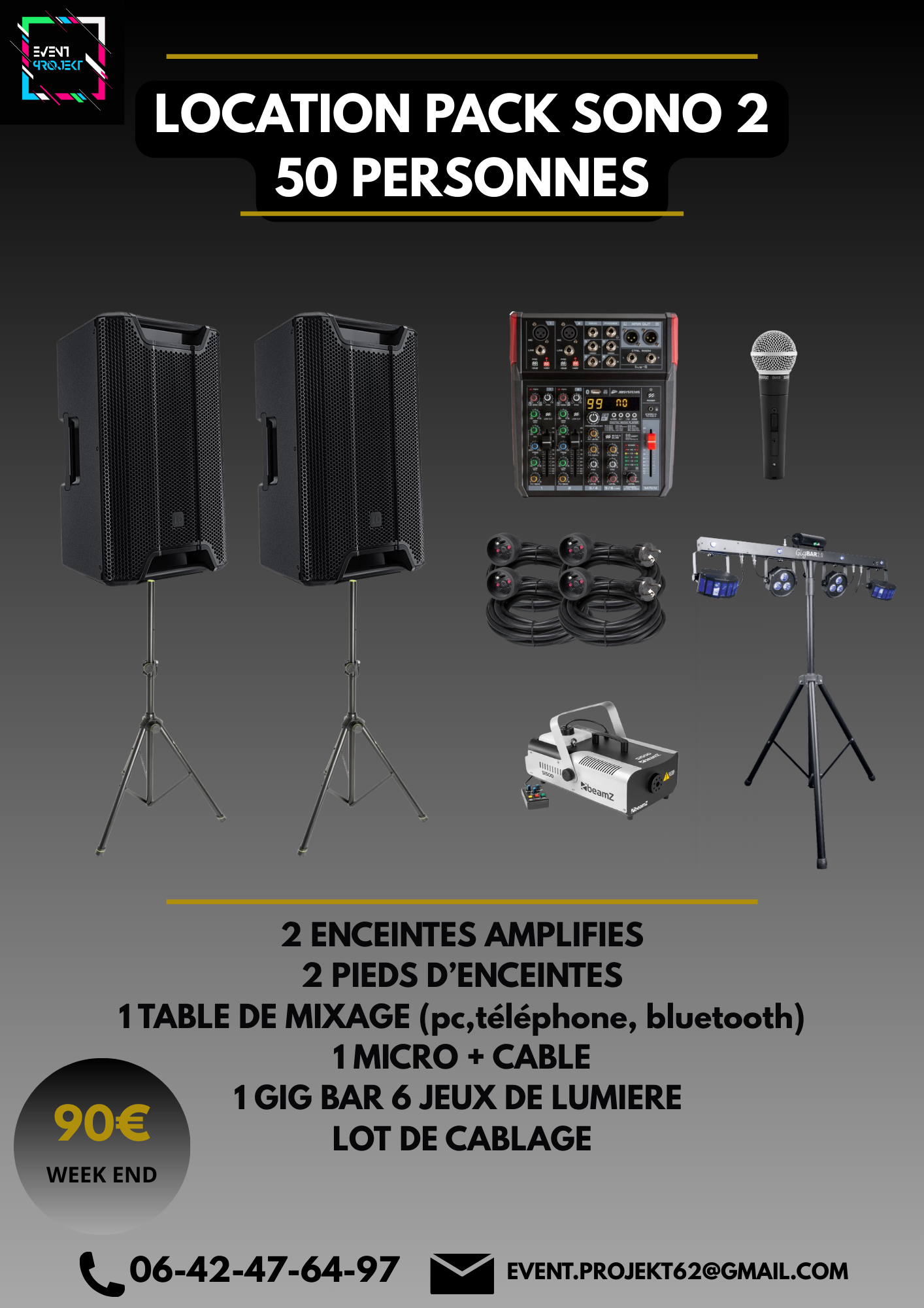 Location pack son et lumiere 50 personnes