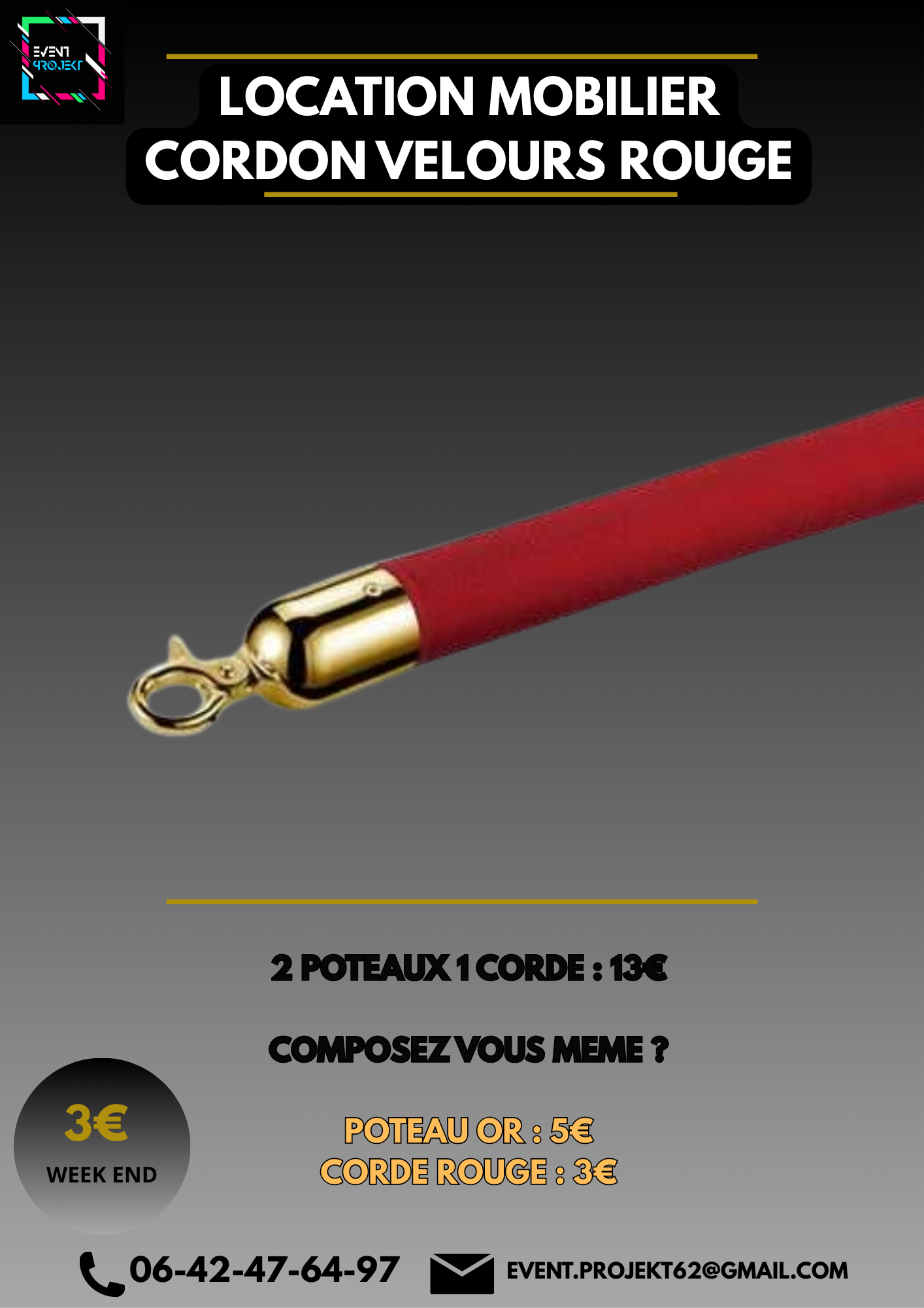 Location cordon en velours rouge