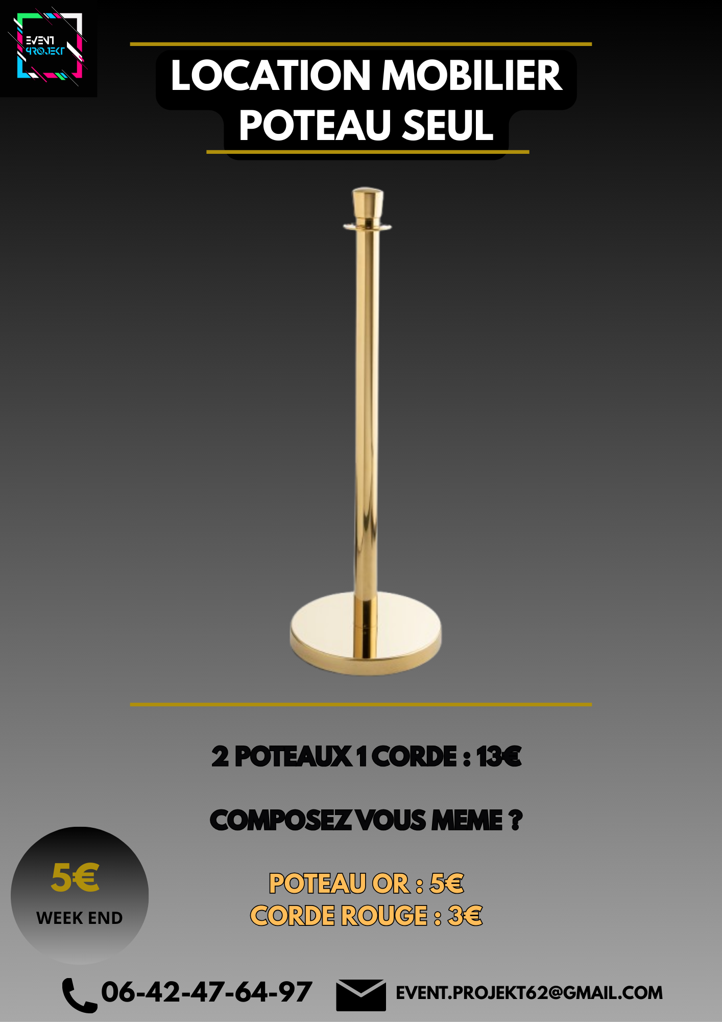 Location poteau de guidage seul or